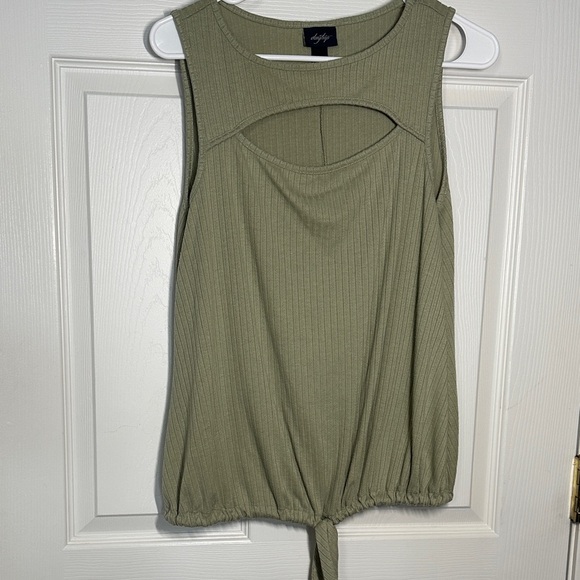 Daytrip Tops - Daytrip Sage Green Cutout Tank Top with adjustable tie waist